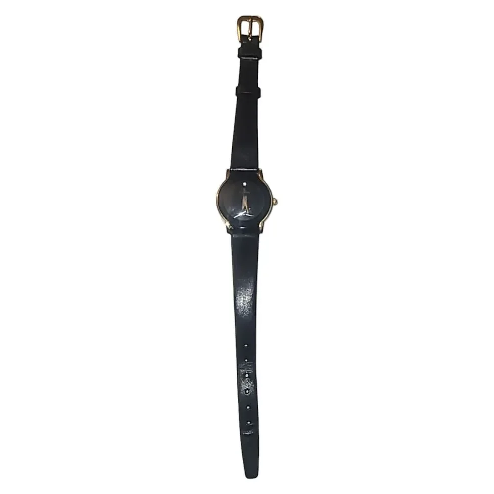 Le Chateau Womens DAIMOND 18k Gold Plated Watch Black Leather *Needs Battery‎